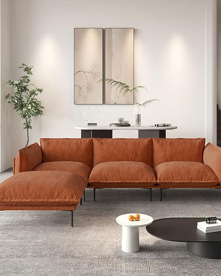 WJShome Velvet Modular Sectional Sofa with Ottomans,111" Modern L-Shaped Couch for Living Room, 3-Seater Sofa with Chaise with Removable Cushions and 8" High Metal Legs, Easy to Clean, Terracotta