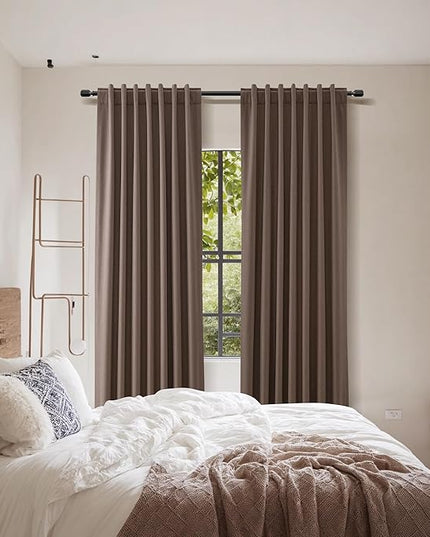 Guken 100% Blackout Curtains 90 Inch Length 2 Panels Set for Living Room Bedroom Back Tab Thermal Insulated Black Out Linen Drapes Room Darkening Mocha Mousse,52x90