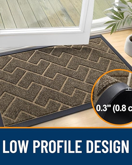 OLANLY Front Door Mat Indoor Outdoor Entrance, Waterproof All-Season, All-Weather Doormat, Sturdy Natural Rubber, Low Profile, Easy Clean Patio Porch Entryway Mat, Herringbone Brick (Brown, 71x23)
