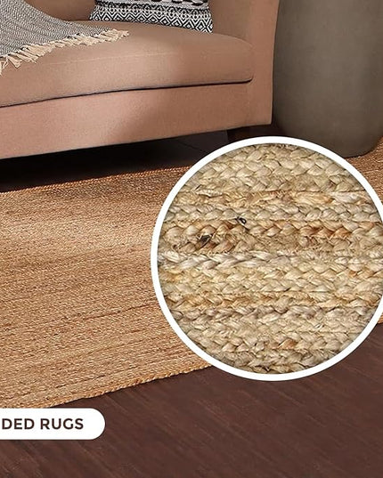 REDEARTH Rectangular Area Rug - Hand Woven Braided 100% Natural Jute - Artisan Made Boho Jute Rugs for Bedroom - Kitchen - Living Room - Farmhouse - Aesthetic Home Decor (6'x9' - Natural)