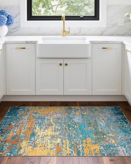 Modern Abstract 2x3 Area Rug Non Slip Non Shedding Low Pile Stain Resistant Rug for Entryway Kitchen Bedroom,Multi Color