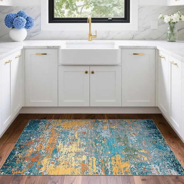 Modern Abstract 2x3 Area Rug Non Slip Non Shedding Low Pile Stain Resistant Rug for Entryway Kitchen Bedroom,Multi Color