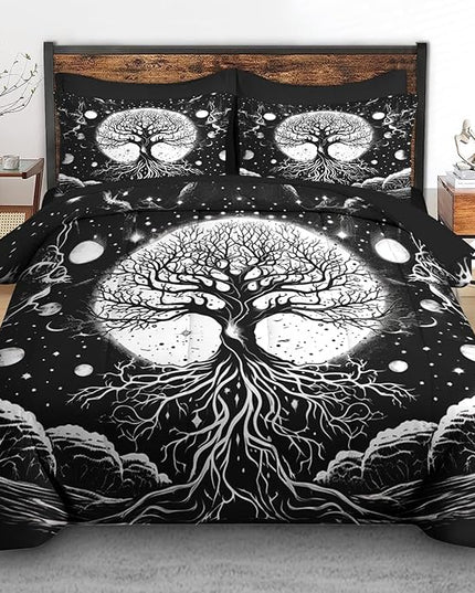 Comforter Set Full Size, Tree of Life Dark Magic 7 Pcs Bedding for Kids and Adults, Sun Moon Bed Sheet Sets with Fitted Sheet 2 Pillowcases & 2 Shams for Bedroom Bed Decor