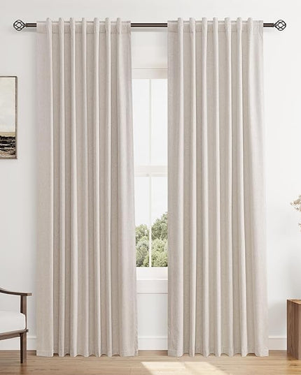 Guken Linen Blackout Curtains 84 Inch Length 2 Panels Set for Living Room Bedroom Back Tab Thermal Insulated 100% Black Out Linen Drapes Room Darkening Window Curtains 84 Inches Long, Sand Beige