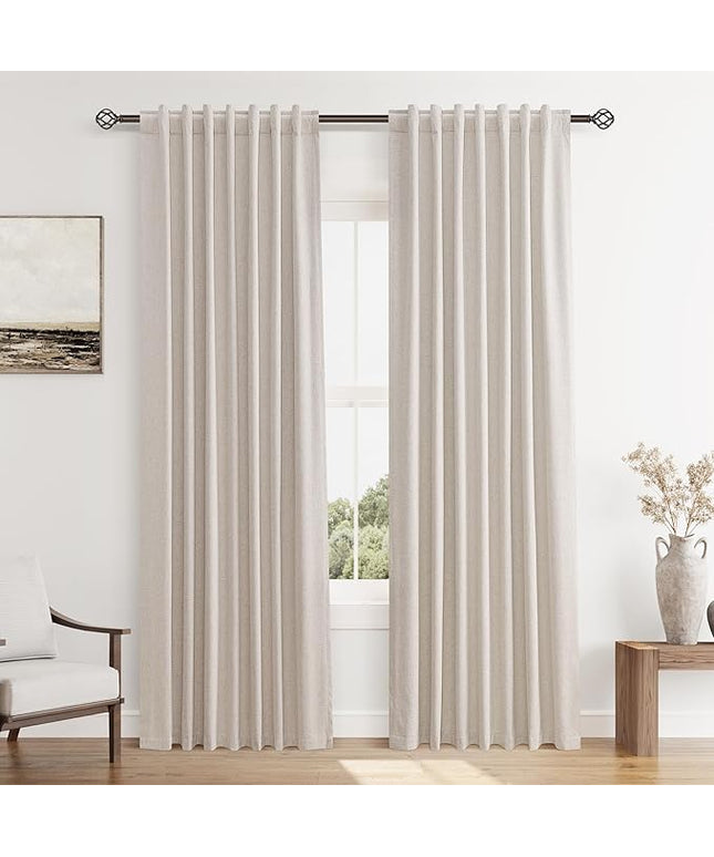 Guken Linen Blackout Curtains 84 Inch Length 2 Panels Set for Living Room Bedroom Back Tab Thermal Insulated 100% Black Out Linen Drapes Room Darkening Window Curtains 84 Inches Long, Sand Beige