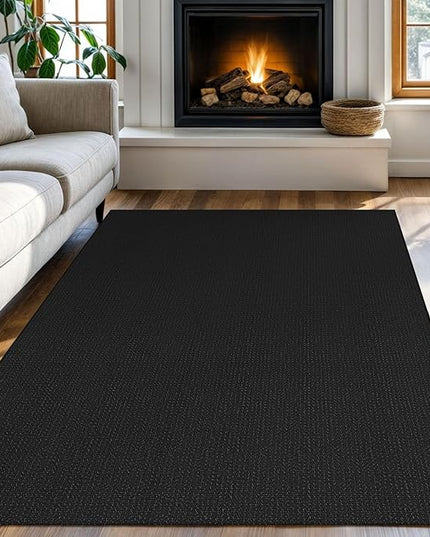 KOZYFLY Washable Area Rug 4x6 ft Non Slip Rubber Backed Living Room Rugs Braided Woven Cotton Kitchen Rugs Indoor Entryway Rug Floor Carpet for Dining Living Room Bedroom, Black/Dark Grey
