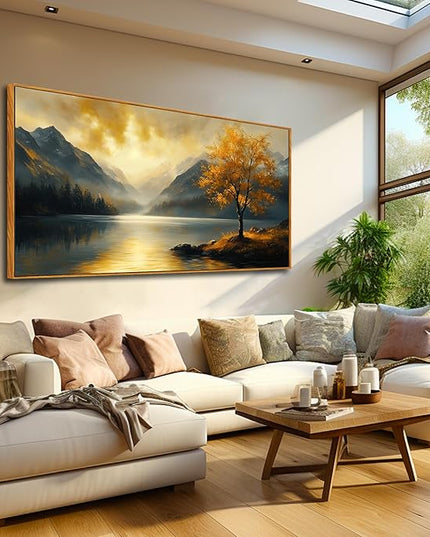 Scenery Picture Wall Art Landscape Canvas Art for Living Room Office Bedroom Yellow Lake Wall Decor Large Sunshine Forest Artwork 29" x 59"