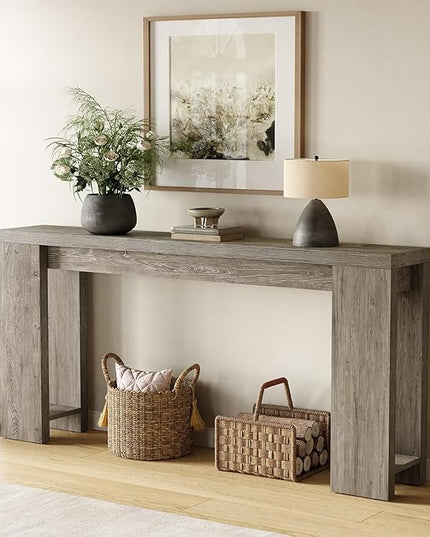 LITTLE TREE 70.9-Inch Long Entryway Table, Farmhouse Sofa Console Table for Living Room, Entryway, Hallway, Grey