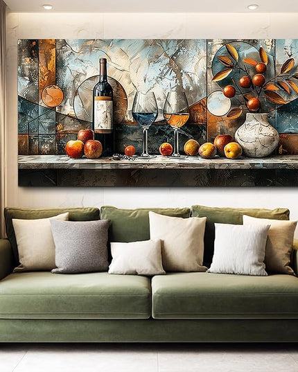XIGUANGART Wine Bottle Still Life Wall Art, Kitchen Large Canvas Paintings,Dining Room Walls Artwork Abstract Pictures Wall Decor for Living Room Bar Art Prints Modern Home Decorations Ready To Hang
