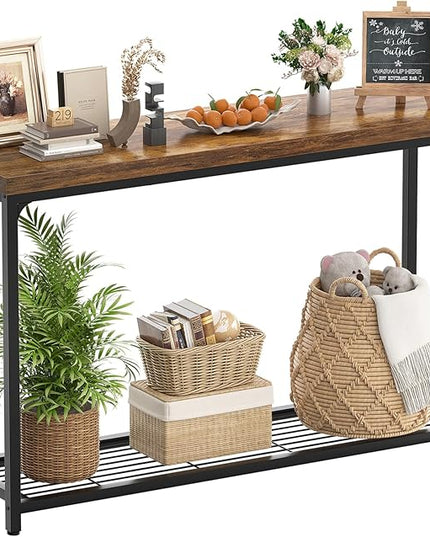 Console Table for Entryway, Narrow Entryway Table with Storage, Sofa Table with Mesh Shelves, Console Tables for Living Room, Bedroom, Hallway, Foyer (2 Tier, Rustic Brown, 47 inch)