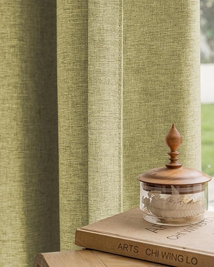 Textured Linen Pencil Pleated 100% Blackout Curtains for Bedroom/Living Room Blackout Curtains 120 Inches Long, Energy Saving Window Treatment Curtains,100Wx120Lx2,Lemon