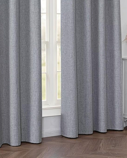 100% Blackout Curtains 108 inch Length 2 Panels Faux Linen Long Drapes for Bedroom Living Room Black Out Room Darkening Curtain Thermal Insulated Back Tab Rod Pocket(W52 x L108, Light Grey)