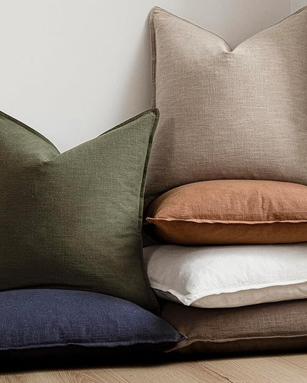 Foindtower Set of 2, Decorative Linen Soild Throw Pillow Covers Soft Accent Cushion Euro Case Boho Farmhouse Pillowcase for Chair Couch Sofa Bedroom Living Room Home Decor 16 x 16 Inch Natural Linen