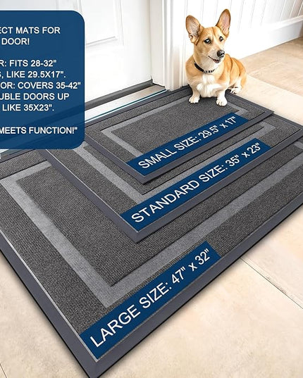 OLANLY Front Door Mat Indoor Outdoor Entrance, Waterproof All-Season, All-Weather Doormat, Sturdy Natural Rubber, Fade Resistant, Low Profile, Easy Clean Patio Porch Entryway Mat, 29.5x17, Dark Grey
