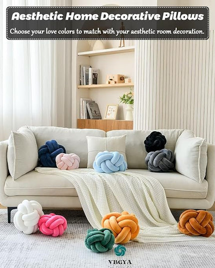 Knot Pillow Ball, Soft Home Decorative Throw Pillows Cushion, Round Changeability Knotted Pillows, Modern Home Handmade Cushions for Bedroom, Sofa, Couch (8 Inch, Black)