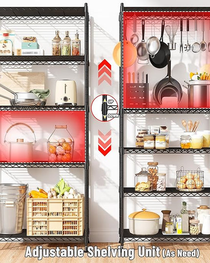 5-Tier Shelf, Shelves Capacity 1010LBS,Storage Shelves Adjustable Wire Shelving,Metal Shelving Unit Storage Rack for Kitchen Pantry Closet Laundry School Commercial 59.4" Hx21.5 W x13.6 D
