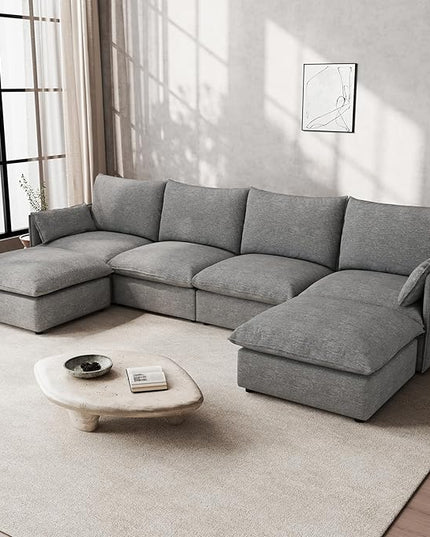 Waterproof Cloud Sectional Couches for Living Room,High Backrest Down Filled Couch,6 Seater Oversized Modular U-Shaped Sofas with Chaise,Detachable Sofa Covers,Deep Grey