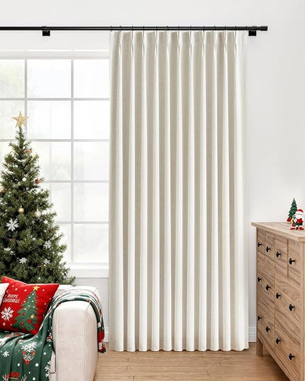 YZ HOME Extra Wide Pinch Pleated Curtains for Sliding Glass Door, Linen Natural Full Blackout Curtains for Bedroom Living Room Memory Trained Thermal Insulated Drapes with Hooks, 1 Panel 70''Wx84”L
