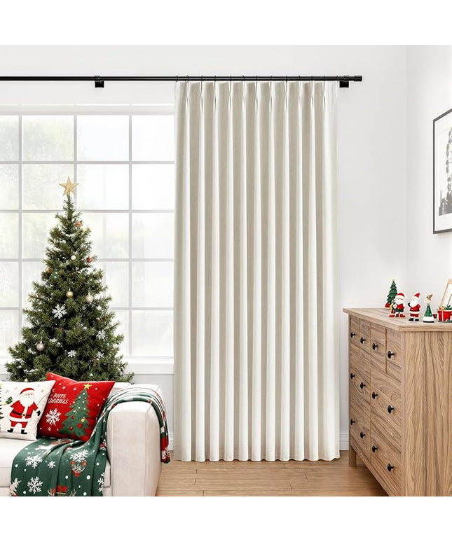 YZ HOME Pinch Pleated Blackout Curtains Linen Extra Wide Curtain for Sliding Glass Door Natural Full Black Out Curtains for Bedroom Living Room Thermal Insulated Drapes with Hooks, 1 Panel 60''Wx84”L