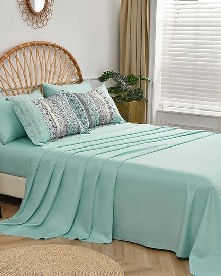 Cottolester Boho Comforter Set King Size,8 Piece Bed in a Bag Sage Green Paisley Comforter and Sheet Set,Striped Bedding Set Soft Microfiber Complete Bedding Set