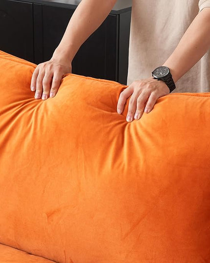 JACH L-Shaped Modular Couches, Deep Seat Sectional Couch with Chaise Ottoman, Modern Comfy Cloud Sectional Sofas, Cushion Covers Removable, Two Corners and A Middle Sofa for Living Room (Orange)
