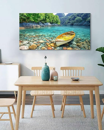 HGUAOA Lake Canvas Wall Art - Nature Landscape Mountain Wall Art for Living Room, Rustic Artwork for Walls, Pictures for Bedroom, Fine Home Decor, Scenic Wall Decor 20×40IN