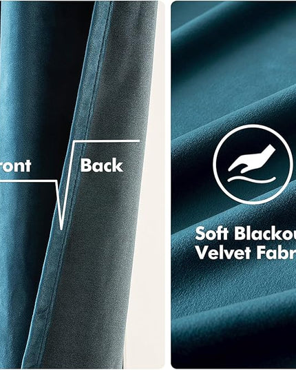 MIULEE Blue Velvet Curtains 72 Inches Length Blackout Curtains Thermal Insulated Soundproof Room Darkening Grommet Curtains/Drapes for Living Room Bedroom 52 x 72 Inch 2 Pcs Peacock Blue