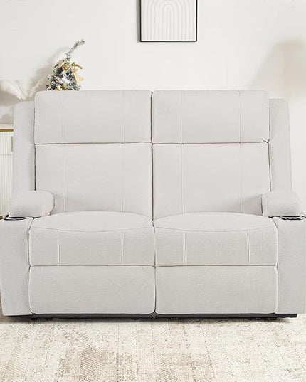 Loveseat Recliner, Loveseat Sofa with Adjustable Footrest, Wall Hugger Recliner for Living Room & Home Theater & RV(Beige)