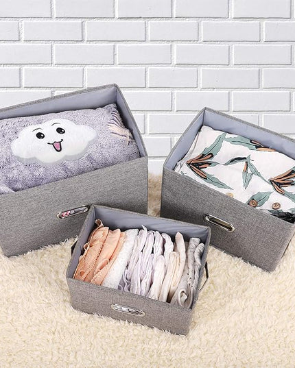 Large Linen Fabric Foldable Storage Bins with Removable Lid and Handles, Washable Storage Box Organizer Containers Baskets Cube with Cover for Bedroom,Closet,Office (Khaki, Large(2-Pack))