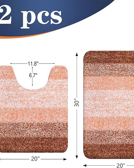 OLANLY Bathroom Rug Set 2 Piece, Soft Absorbent Microfiber Bath Mats and U-Shaped Contour Toilet Rug, Non-Slip, Machine Wash Dry, Plush Shaggy Bath Mats for Bathroom (30"x20"+24"x20", Orange)