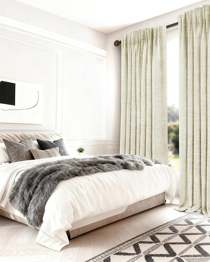 HESTIA Cream Linen Blackout Curtains for Bedroom 84 inch Length Energy Saving Drapes 2 Panels Set Rod Pocket & Back Tabs Room Darkening Window Curtain for Living Room (52" W x 84" L)