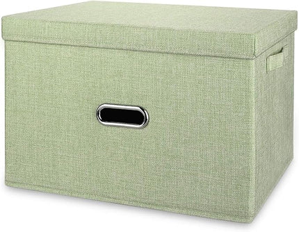 Large Linen Fabric Foldable Storage Bins with Removable Lid and Handles, Washable Storage Box Organizer Containers Baskets Cube with Cover for Bedroom,Office(Green, XXL)