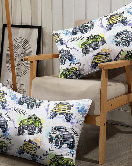 AILONEN Monster Trucks White Fitted Sheet Set Twin Size, Tie Dye Truck Car Printed Bedding Set for Kids,Boys,Monster Jam Bedsheets Set,3-Piece, 1 Fitted Sheet and 2 Pillowcases