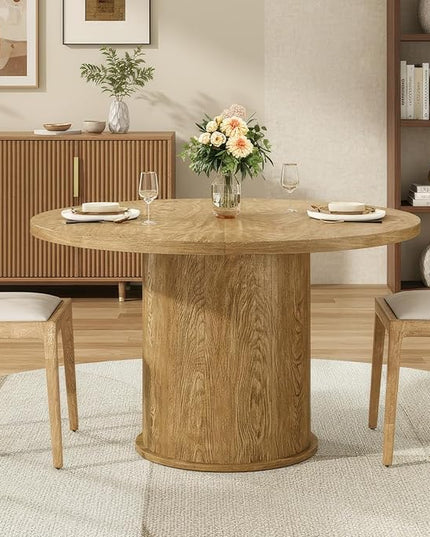 Farini 43" Round Dining Table for 4-6,Modern Kitchen Room Table with Wood Top & Sturdy Metal Base,Walnut