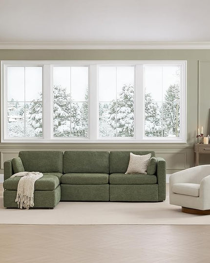 CHITA Oversized Modular Sectional Sofa, FSC Certified L Shaped Couch Reversible Chaise, Modular Sectional Couch for Living Room,112 inch Width, 4 Seat Modular Sofa with Storage Ottoman, Moss Green