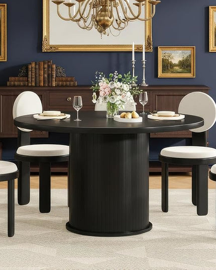Farini 43" Round Dining Table for 4-6,Modern Kitchen Room Table with Wood Top & Sturdy Metal Base,Black