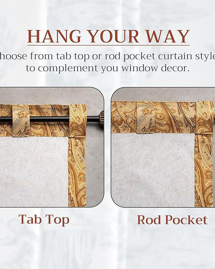 Maison d' Hermine Curtains for Living Room 100% Cotton 96 inch Length One Panel Light Filtering Curtains for Bedroom Windows with Rod and Loop Pockets Drapes (Kashmir Paisley Sepia, 50" W x 96" L)