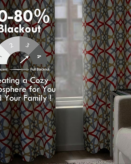 DriftAway Alexander Blackout Curtains for Living Room Linen Blend Pattern Match Thermal Insulated Room Darkening Geo Moroccan Mid Century Back Tab Bedroom Drapes 2 Panels 52 x 96 Inch Linen Red