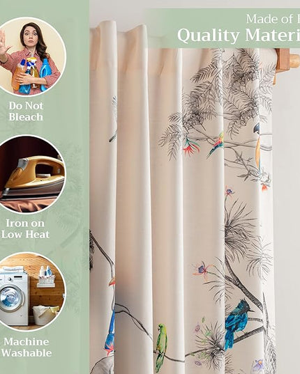 Maison d'Hermine Curtains for Living Room 100% Cotton 84 inch Length Two Panels Window Toile Curtains for Bedroom with Loop & Rod Pockets, Gifts for Mothers Day (Amazonia, 50" W x 84" L)