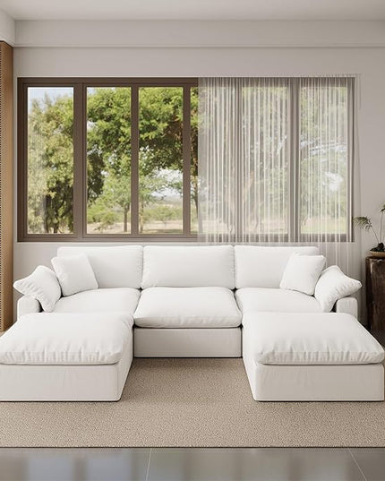 Modular Sectional Sofa,Extra Comfty Deep-Seat-Filled Couch,White 5 Seat U Shape Sofas with Movable Ottoman,Modern Couches for Living Room, Apartment,Office,Small Space