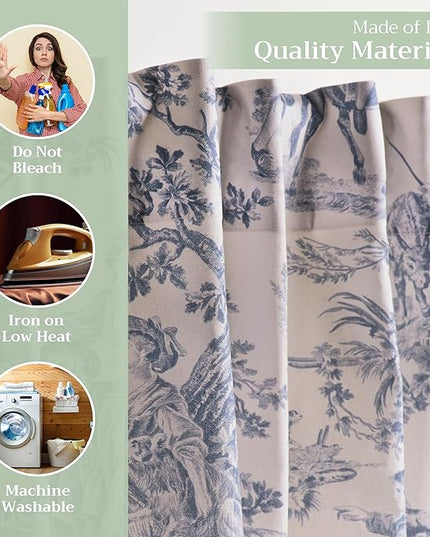 Maison d' Hermine Curtains for Living Room 100% Cotton 84 inch Length Two Panels Light Filtering Toile Curtains for Bedroom Windows with Rod and Loop Pockets Drapes (The Miller Denim, 50" W x 84" L)