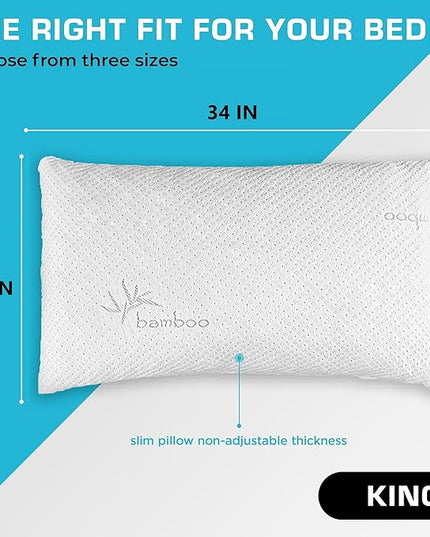 Xtreme Comforts 2-Pack Memory Foam Pillows Made in The USA - King Size, Slim Cooling Pillow for Sleeping on Side, Back & Stomach - Firm and Soft Bed Pillows