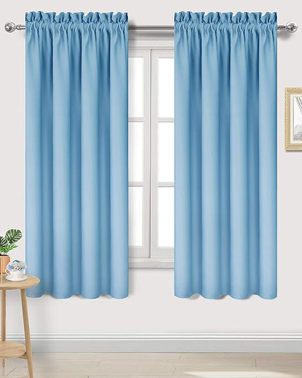 DWCN Blackout Curtains – Thermal Insulated, Energy Saving & Noise Reducing Bedroom and Living Room Curtains, Light Blue, W 42x L 63 Inch, Set of 2 Rod Pocket Curtain Panels