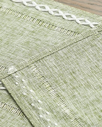 Artoid Mode Sage Green Rustic Cotton Linen Table Runner, Seasonal Embroidered Hollow Kitchen Dining Table Decoration for Home Party Decor 13x60 Inch