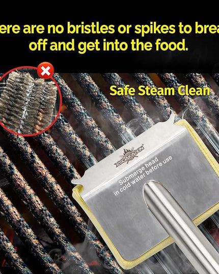 Grill Brush Bristle Free,Aramid Fiber Wavy Pad Seamless-Fit Cast Iron/Stainless-Steel Grates,BBQ Replaceable Scraper Cleaning Head,Safe Grill Cleaner for Outdoor Grill,Gifts for Men/Dad