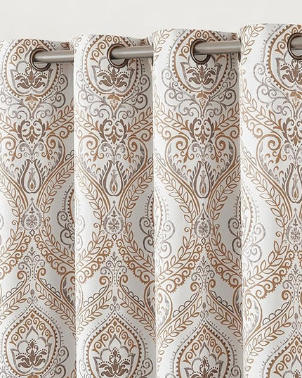 jinchan Blackout Curtains 84 Inches Long Brown Damask Medallion Window Curtains for Bedroom Grommet Thermal Insulated Drapes for Living Room Vintage Luxury Window Treatments Set 2 Panels