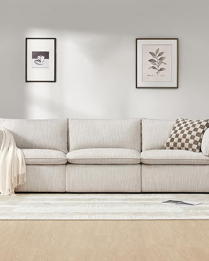 CHITA Luxury Oversized Sectional Modular Sofa, Premium Down Filled Cloud Couch, FSC Certified Comfty Deep Seat Sectional for Living Room, 3 Seat, 114‘’ Width, Snow