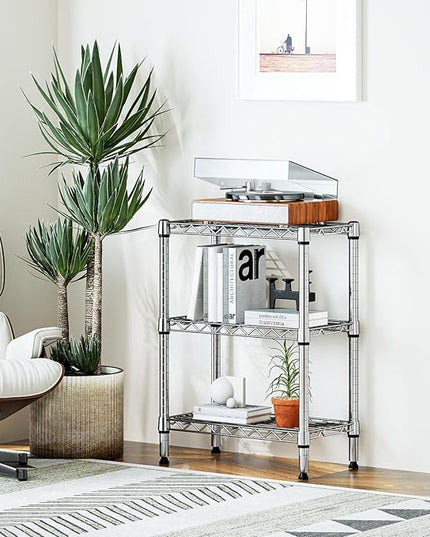 750 lbs 3 Tier Shelf Metal Storage Shelves Wire Rack Closet Organizers with PP Board for Garage Kitchen Bathroom Laundry Chrome 11.8" D x 21.7" W x 28.6" H