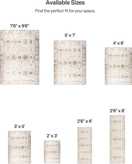 ReaLife Rugs Machine Washable Area Rug Runner - Living Room Bedroom Bathroom Kitchen Entryway Office - Padded Low Pile Stain Resistant Premium - Boho Farmhouse Vintage - BEV - Beige 2'6" x 6'