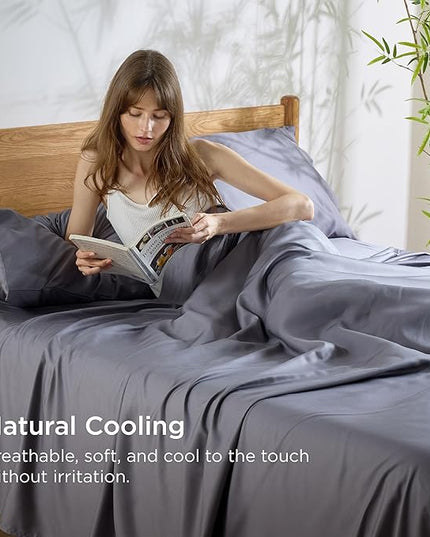 Bedsure King Size Sheets Set, Cooling Sheets for Hot Sleepers, Rayon Derived from Bamboo, Breathable & Soft, Deep Pocket Up to 16 Inches, Hotel Luxury Silky Bedding, Dark Grey